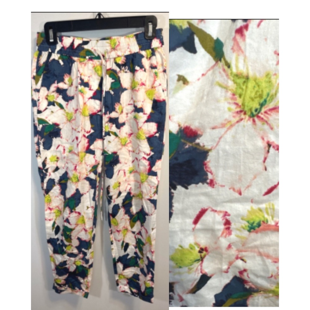 J.Crew Womens Floral Print Cotton Drawstring Pants Multi-Color Sz.2 Boho Coastal